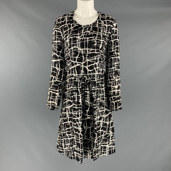 MARNI Size 2 Black Heather Silk Print Long Dress - Picture 1 of 6